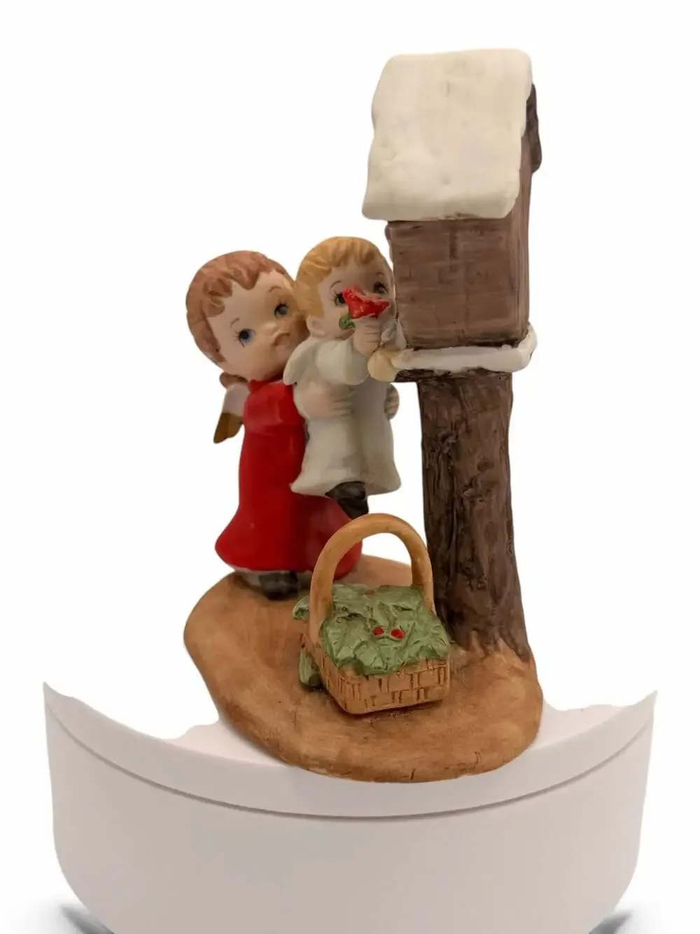 Vintage Ceramic Christmas Figurine Two Children with Shrine and Basket